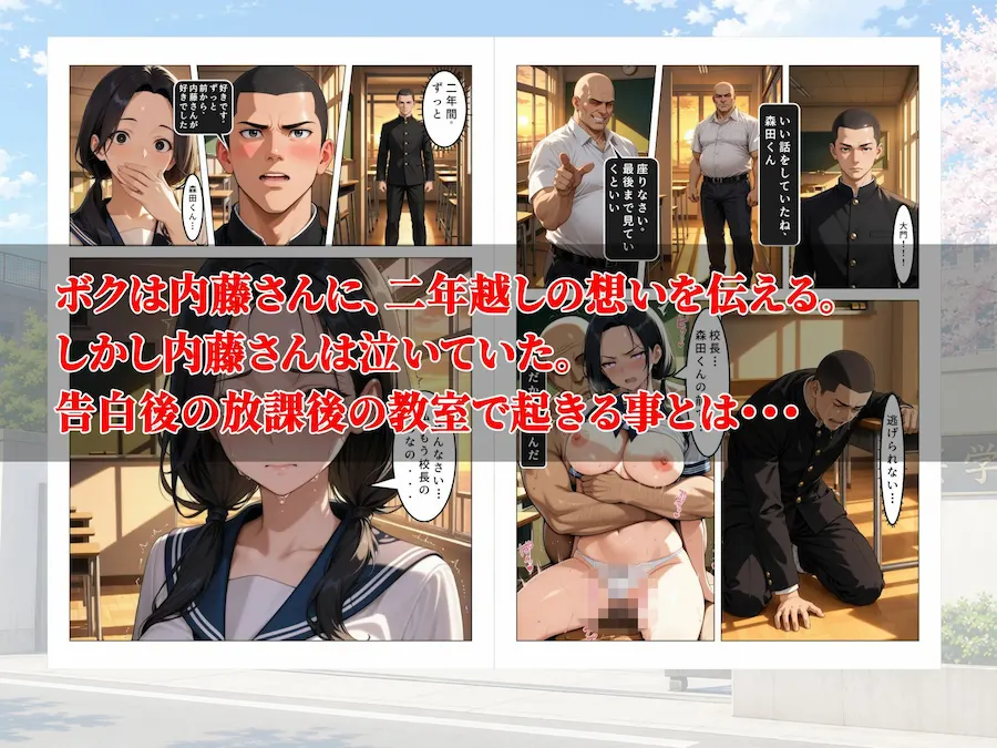 童貞のボクが大好きな優等生ヒロインを目の前で校長に弱みを握られNTRされた話〜内藤 梓編〜初めての告白〜 無料サンプル9